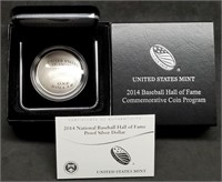 2014 US Proof Baseball HOF Curved Silver Dollar