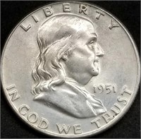 1951-P Franklin Silver Half Dollar BU