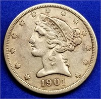 1901-S US $5 Gold Liberty Half Eagle
