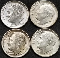 4 Different Early BU Roosevelt Dimes