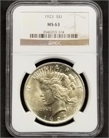 1923 US Peace Silver Dollar NGC MS63 Slab