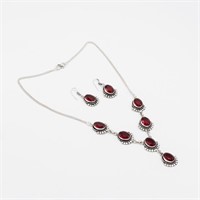 Lab Created Ruby Necklace And Earring Set