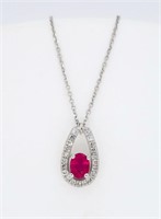 14KT White Gold Ruby and Diamond Pendant with Chai