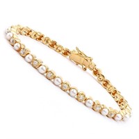 Plated 18KT Yellow Gold 8.05ctw Pearl and Diamond