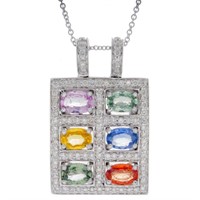 14KT White Gold 3.60ctw Multi Color Sapphire and D