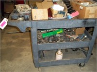 3 Tier Poly Rolling Cart 17 x 32 W/ Contents