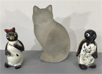 Glass Cat & Vintage Plastic Penguin S&P Shakers