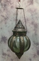Glass & Metal Hanging Candle Lamp -Vintage