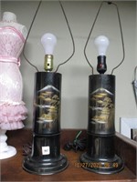 Pr. of Etched Oriental Table Lamps