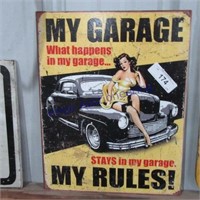 Garage rule tin sign- 16"x12"