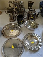 Silver plated items, teapots, plates etc