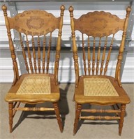 2 Pressed Back Chairs w/ Caned Seats