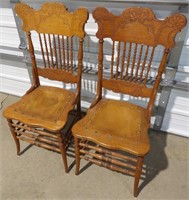 2 Pressed Back Chairs w/ Leather Seats