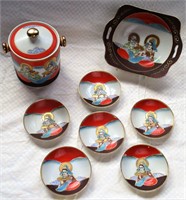 8 Piece Japanese Satsuma Moriage Porcelain Set