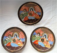 3 Piece Satsuma Moriage Porcelain Plates TT Japan