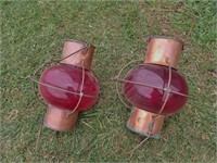 Copper & Red Glass Globe Electric Lanterns