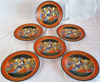 6 Piece Satsuma Moriage Porcelain Plates Japan