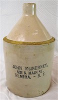 John McInerney Elmira NY Stoneware Whiskey Jug