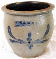 Sipe & Sons Williamsport PA Blue Decorated Crock