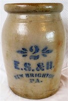 E. S.& B. New Brighton PA 2 Gallon Crock