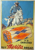 1950s Lone Ranger Embossed Tin Merita Bread Sign