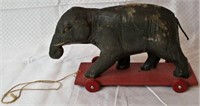 Vintage Paper Mache Elephant Pull Toy