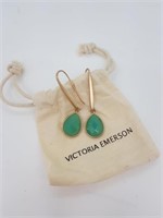 Gold Colour Earrings with Turquoise Jewel