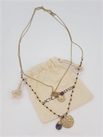 Gold Colour Necklace with Purple Stones (Layered)