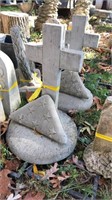 Concrete cross and folded flag, 20” tall