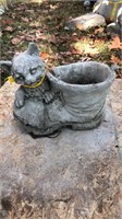 Concrete kitten and boot planter, 10” wide