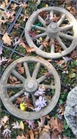 Pair of concrete wagon wheels, 22" diameter