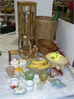 GROUP OF GLASS, GROUP OF BASKETS, FLAG, BAMBOO