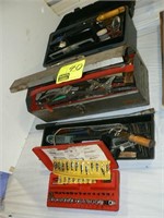 3 TOOL BOXES AND CONTENTS, HAND TOOLS, SOCKET SET