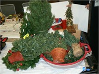 GROUP OF CHRISTMAS WREATHS AND TREES AND DÉCOR