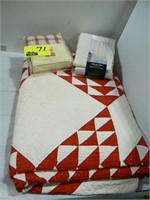 RED AND WHITE QUILT (HAS SOME TEARS AND WEAR),