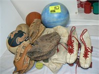 ASSORTED SPORTING GOODS, BASEBALL GLOVES, ROLLER