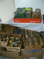 LARGE GROUP OF CANNING JARS--SOME BLUE GLASS,
