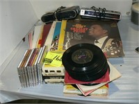 CDs, 8-TRACK TAPES, STACK OF 45s, ALBUMS, 2