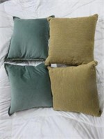 (4) GREEN PILLOWS WITH STUDS, GREEN STRIPE