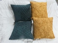 (4) GOLD AND BLUE DECORATOR PILLOWS - (2) ARE