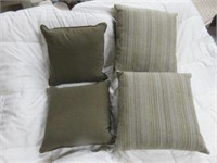 (4) ARMY GREEN AND STRIPED ACCENT PILLOWS
