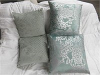 (4) GREEN AND SILVER ACCENT PILLOWS