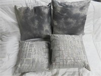 (4) GRAY AND WHITE DECORATOR PILLOWS 19" X 19"