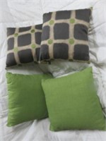 (4) GREEN AND GREEN AND GRAY DECORATOR PILLOWS