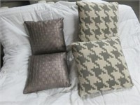 (4) SILVER METALLIC WOVEN PILLOW AND GEOMETRIC