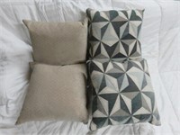 (4) PATCHWORK AND BEIGE ACCENT PILLOWS
