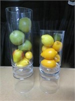 2PC GLASS PILLARS WITH FRUIT 18"TALLEST