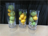 3PC GLASS PILLARS WITH FRUIT 18"TALLEST