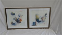 PAIR FRAMED PRINTS - ABSTRACTS 21"T X 20"W