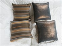 (4) METALLIC AND STRIPED BROWN AND GOLD PILLOWS